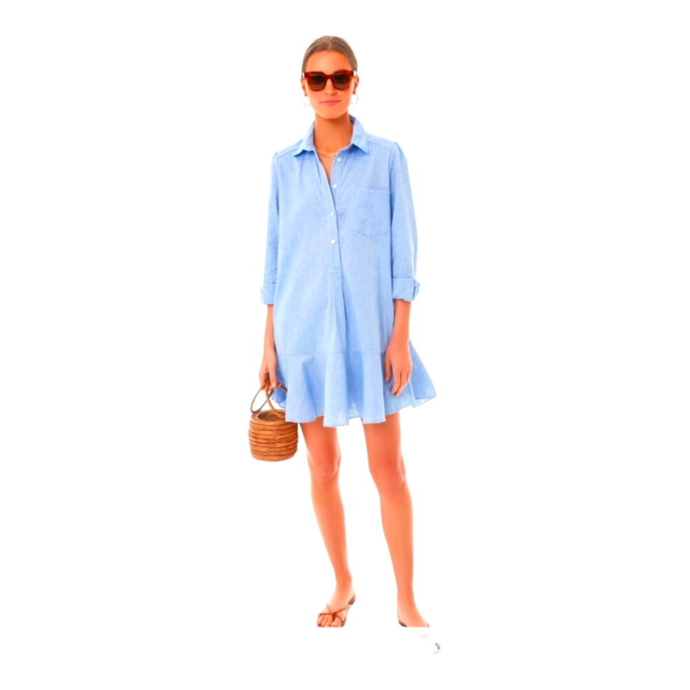 Tuckernuck Callahan Blue Chambray Peplum Hem Shirt Dress Size Medium GUC